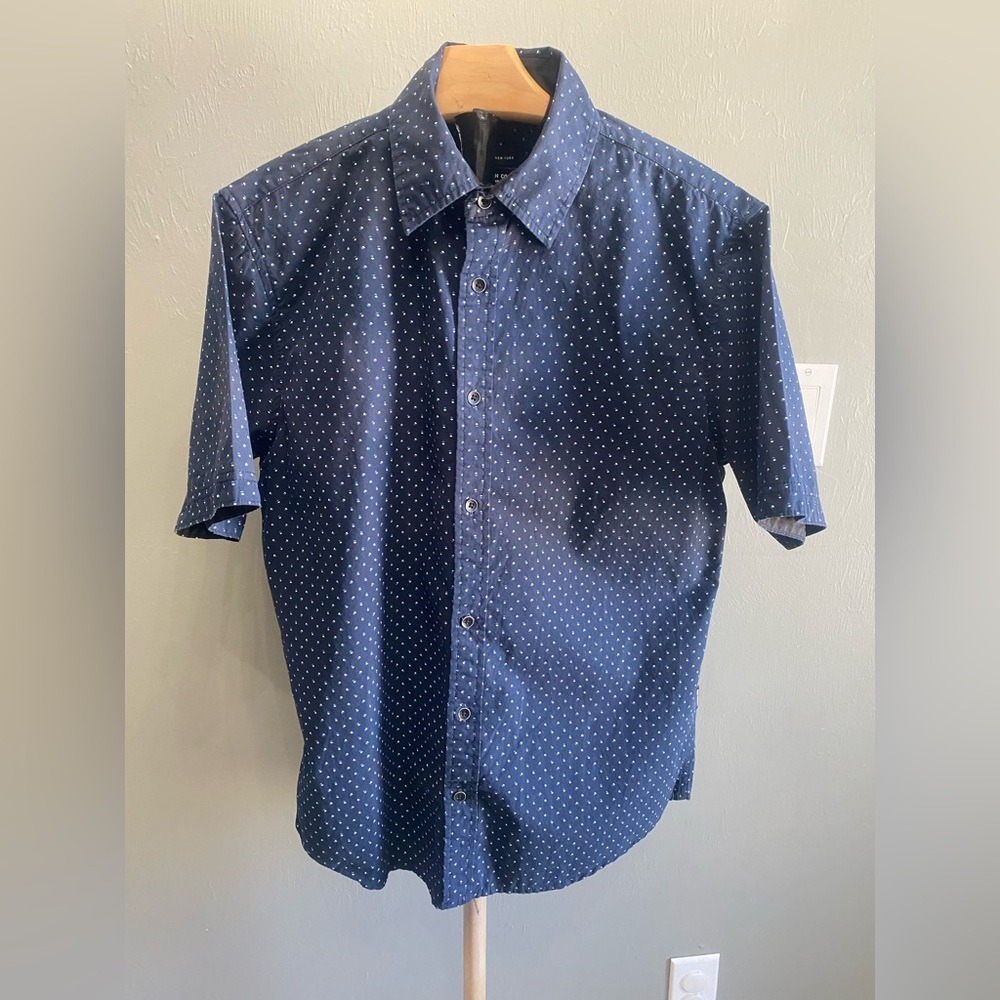 Kenneth‎ Cole Navy Polka Dot Button Down Shirt